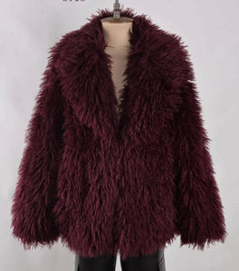 Oversized Burgundy Faux Fur Jacket